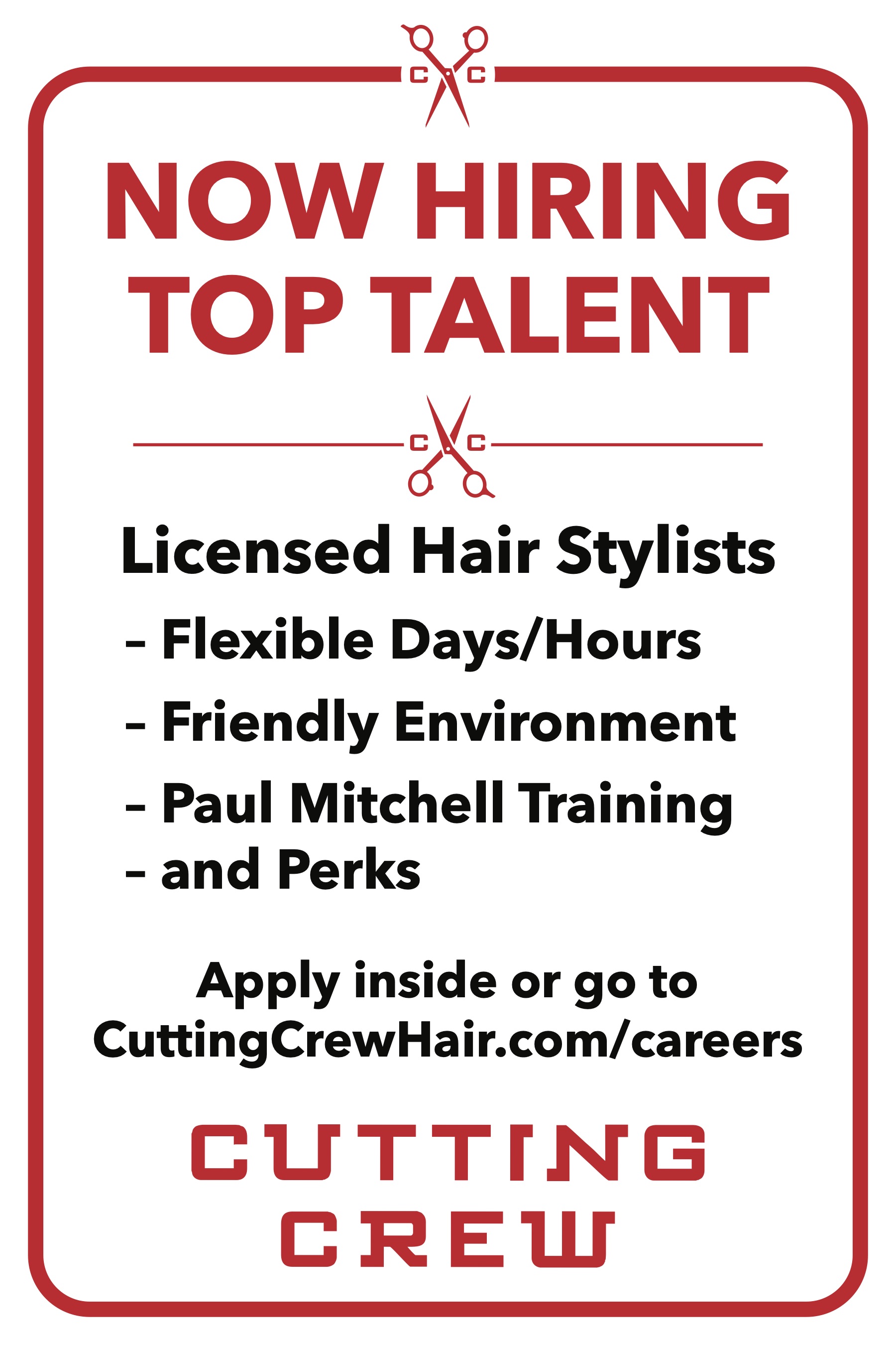 Jump start your career today with the Cutting Crew Hair Salon team and our current employment opportunities in Palatine Bridge.